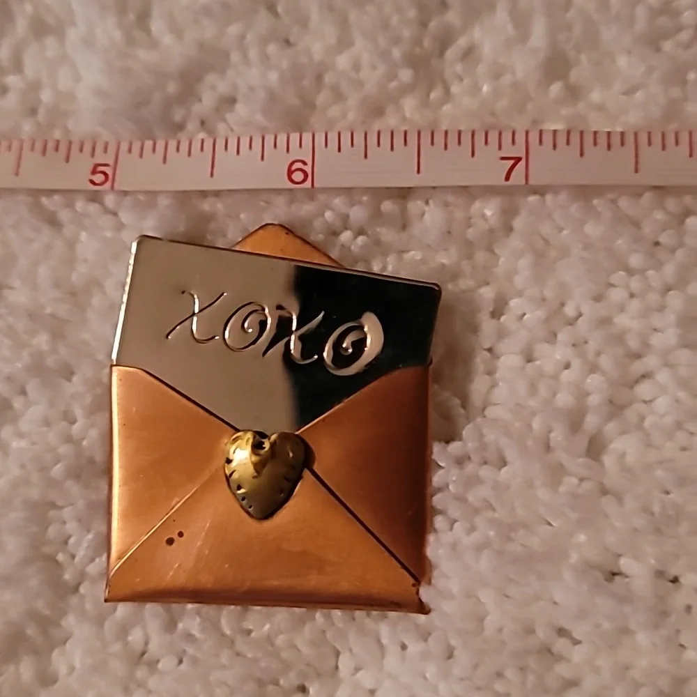 Estate Hallmark Envelope Copper Brass Tone‎ Silver XOXO Card & Envelope Brooch